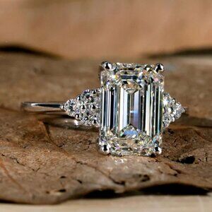 3.0 CT Emerald Cut Lab Grown Diamond Engagement Ring,